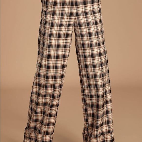 Black Multi Plaid Wide Leg Pants - Picture 3 of 5